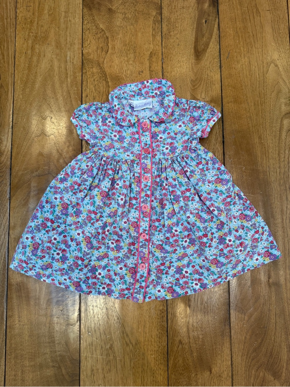 Rachel Riley 12M Floral Button Front Cotton Dress Pink Ric Rac - Picture 1 of 6